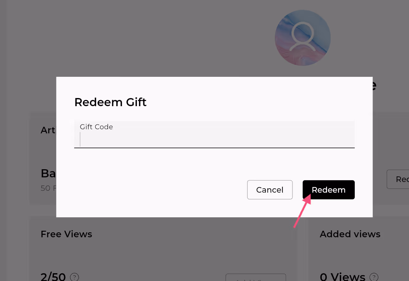 Enter the coupon or gift code and click redeem